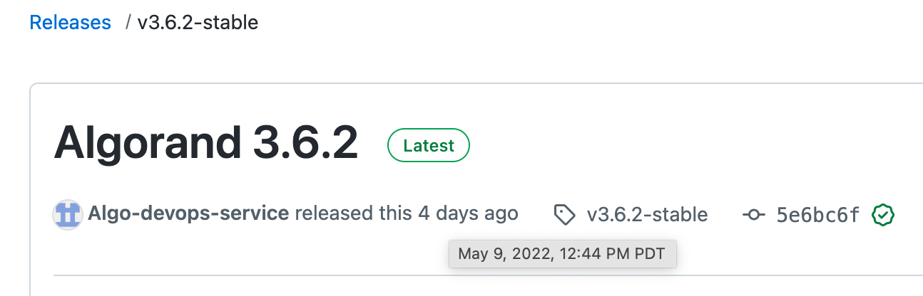 Scaling Node Operations at Coinbase - On May 9 at 12:44 PM PDT, Algorand version 3.6.2 was released.